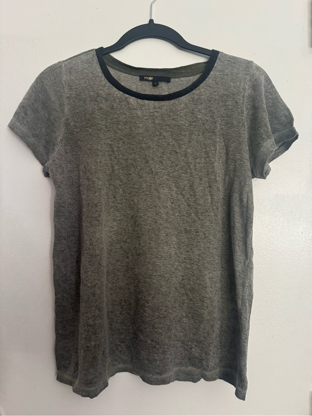 Maje Gray Short Sleeve Tee with Black Trim